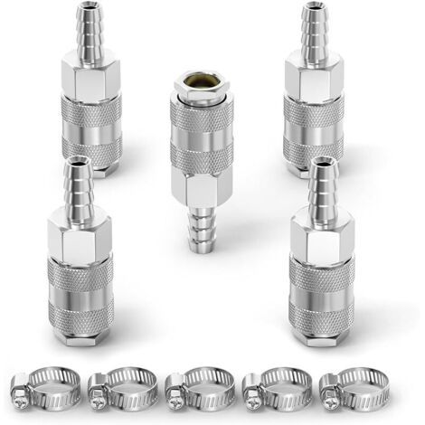 5 pièces accouplement d’air industriel mâle avec canne de tuyau de 8MM, fer nickel plating débit de raccord rapide air pneumatique compresseur raccords de tuyau