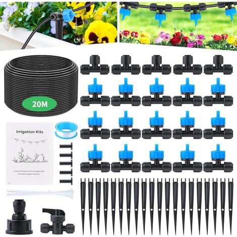Système D'irrigation Jardin 60PCS Irrigation Goutte à Goutte Kit [20M Tuyaux D'irrigation] kit Arrosage Goutte à Goutte à Pression Équilibrée pour Jardin pelouse Serre Plantes
