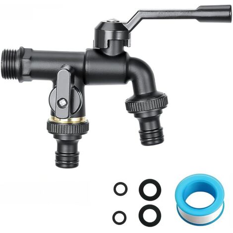 Robinet Extérieur Jardin 1/2, Robinet de Jardin Noir Double avec Double Sortie 3/4", Antigel en Laiton, Haute Résistance pour Arrosage, Nettoyage (1/5)
