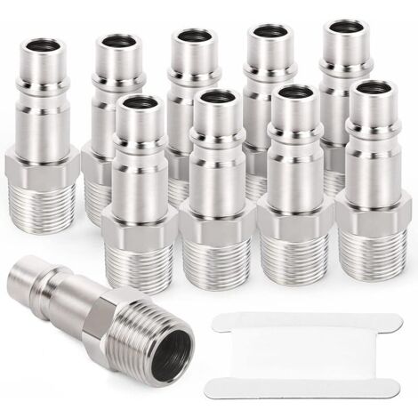 10 pièces 1/4 "filetage BSP mâle prise d'air en acier industriel, accessoires d'outils pneumatiques raccords à connexion rapide bouchons pneumatiques (1/5)