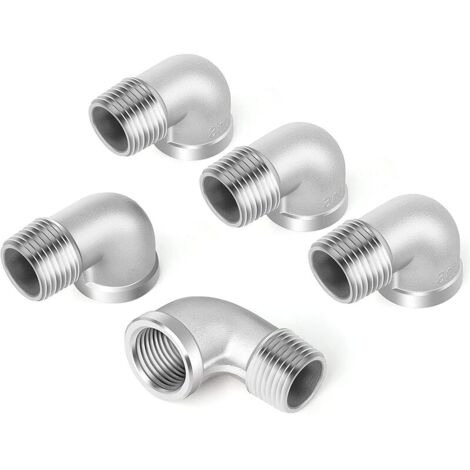 5 pièces coude à 90 degrés en acier inoxydable 304, raccord de tuyau fileté BSP femelle x mâle, raccord coudé moulé 3/8" pour plomberie industrielle et jardinage (1/5)