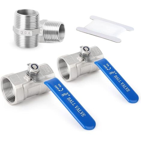 2 pièces Vannes à bille en acier inoxydable 304, filetage femelle BSP 3/8", avec raccords mâles hexagonaux, vannes à bille monoblocs ultra-résistantes pour l'eau, l'air, le gaz et l'huile