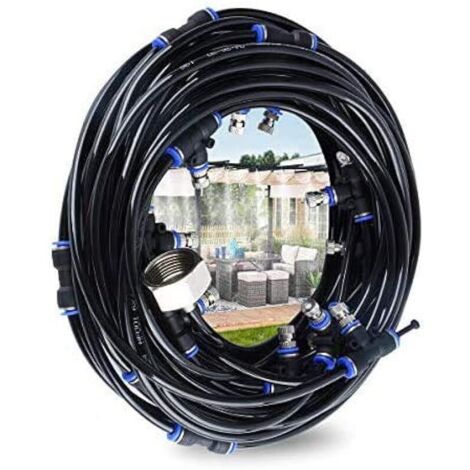 Brumisateur Exterieur, 18M Brumisateur Terrasse avec 17 Buse Brumisateur +2 Buses de Rechange+1Adaptateur (en Laiton, 3/4") Brumisateur pour Patio Jardin Serre pour Parc Aquatique