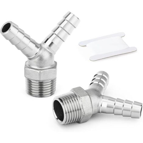 2 Pcs 304 acier inoxydable raccord cannelé en y cannelé, 1/2" BSP 3 voies séparateur adaptateur pour l’eau carburant air (1/5)