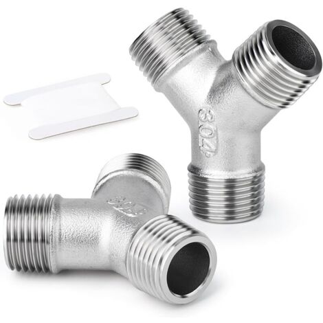 2 pièces en acier inoxydable 304 3/8" BSP mâle en forme de Y à 3 voies pour eau/huile/gaz