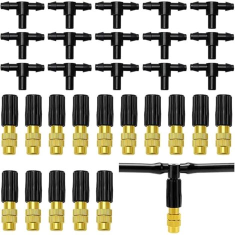 15 Pièces Buse D'atomisation en Cuivre Réglable, Pulvérisation en Laiton, Arroseurs, Avec T-Connecteur, Pour l'Irrigation D'Arrosage de Jardin