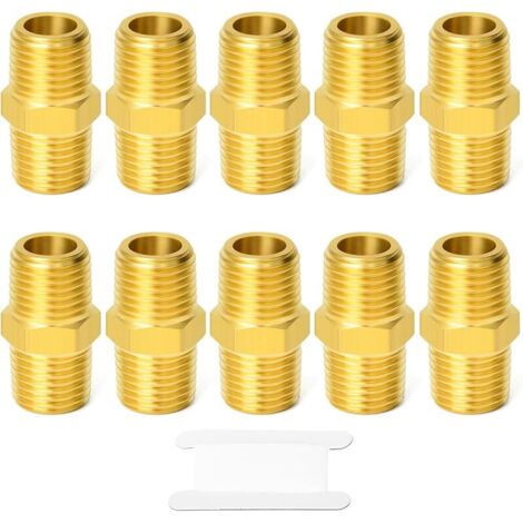 10pièces Raccord de tuyau en laiton, mamelon hexagonal réducteur, 1/8 pouce mâle BSP x 1/8 pouce mâle BSP