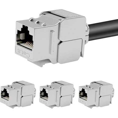 Lot de 4 modules Keystone CAT 8 femelles RJ45, 40 Gbit/s jusqu'à 2000 MHz, montage sans outil pour câbles de pose CAT8/CAT7A/CAT7, entièrement blindé STP avec boîtier en métal, compatible avec panneau