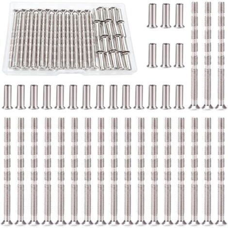 20 Pièces Vis Poignee Porte M4, Vis de Connexion avec Boulon Kit, Boulons de Connexion et Manchon, Liaison Meuble Nickelée pour Écussons, Poignée de Porte, Armoire, Tiroirs (1/5)