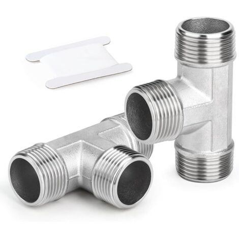 2 Pcs Acier inoxydable 304 3/4" BSP mâle en forme de T 3 voies pour eau/huile/gaz
