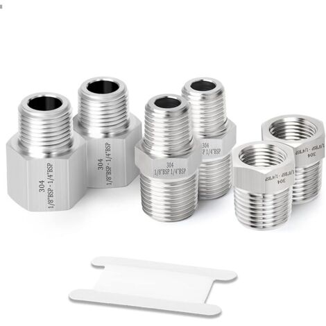 6 pièces 1/8" BSP x 1/4" BSP forgé raccord de tuyau en acier inoxydable, douille hexagonale, adaptateur réducteur, connecteurs de mamelon hexagonaux réducteurs