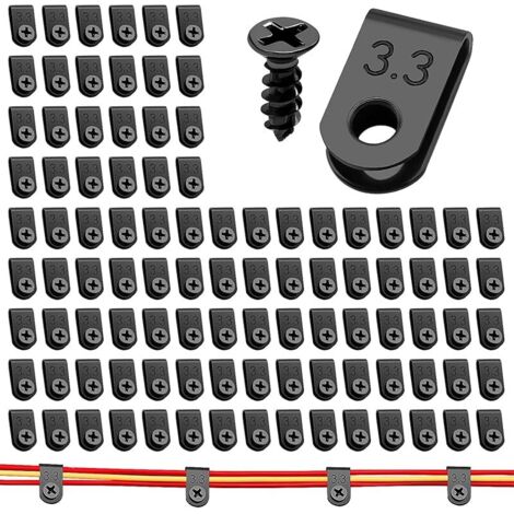 100 Pièces 3.3mm (1/8 Pouce) U-Type Attache de Câble Pince de Fil, Nylon Plastique Câbles Clips avec 100 Pièces des Vis, pour la Gestion des Fils (Noir) (1/5)