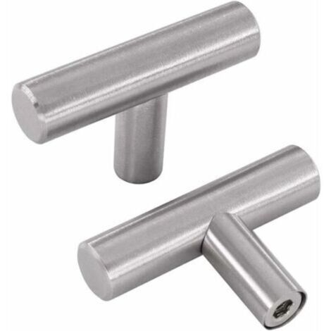 Lot de 10 Poignees Argent - Bouton en T Meubles Porte Poignées Placard Tiroirs en Acier Inoxydable avec Vis (1/4)