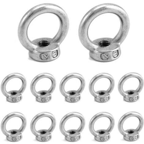 12 Pièces M6 D'écrous À Anneau En Acier Inoxydable 304, Écrous À Oeil, Écrous Filetés De Fixation, pour Les Accessoires de Levage et Raccord de Corde