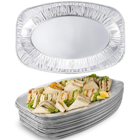 20 grands plateaux en aluminium, Plats de service jetables en aluminium pour sandwichs, poulet rôti, fruits, desserts, fêtes, buffets, pique-niques (1/4)