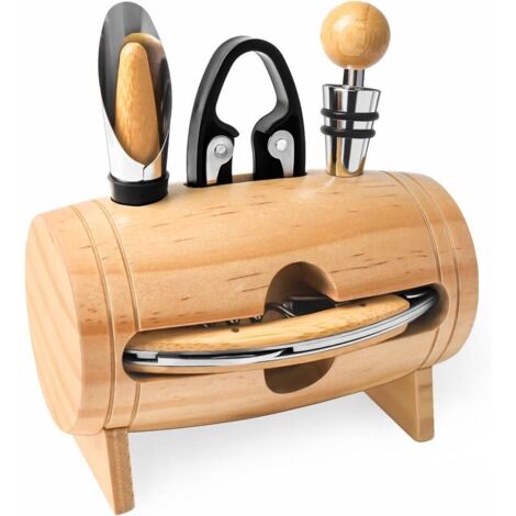 Forme de Tonneau de Vin Tire-Bouchon de vin,Ensemble de Tire-Bouchon,Coffret Cadeau d'accessoires pour Le vin,Ensembles de Sommelier avec ouvre-Bouteille (1/4)