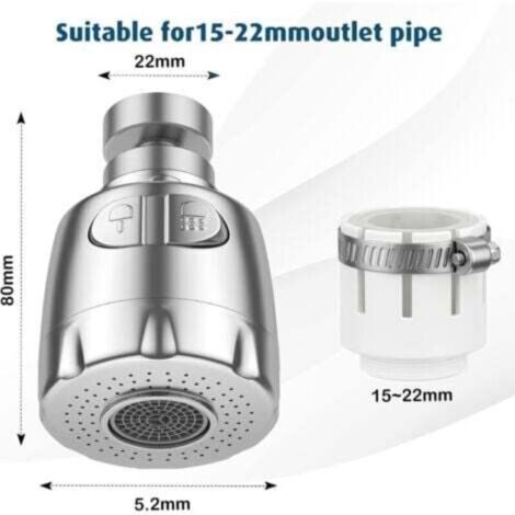 Aérateur de robinet, robinet pivotant à 360°, aérateur de robinet à économie d'eau, buse de régulateur de filtre de robinet à économie d'eau de cuisine et de salle de bains, argent (1/4)