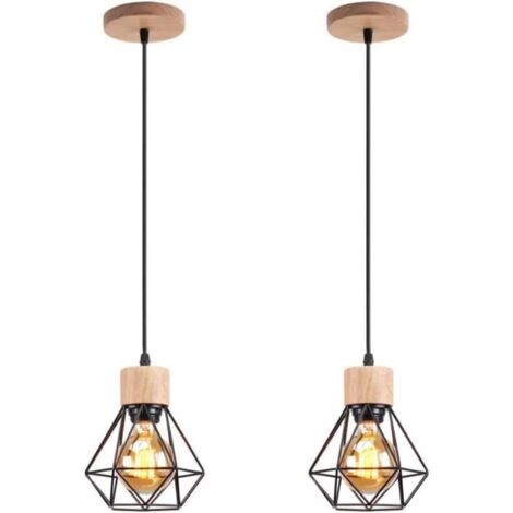 Lot de 2 lustres industriels, plafonniers cage en métal, suspensions vintage, lampes suspendues avec ampoule chaude, longueur de corde réglable (1/4)