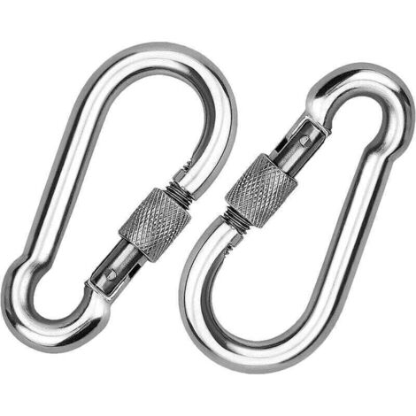 2 Pièces 304 Mousqueton en INOX, Mousqueton à Vis en Acier INOX, Mousqueton en Acier INOX, pour Accrocher des Cordes, des Chaînes, des Ceintures, des Câbles (1/4)