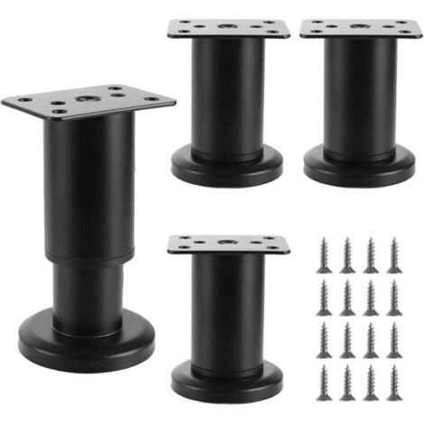 Lot de 4 Pieds de Meubles Réglables Noir, Hauteur 8-12 cm, Pieds Métal Antirouille, Idéal pour Canapés, Meubles et Armoires (1/4)