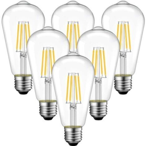 [6pcs] ampoule à filament led e27 4W vis lumière chaude transparente (3000K) (1/4)