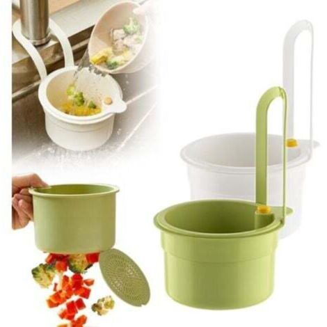 Passoire Évier Suspendue ,Autonettoyante, Vidange Rapide, Maille Fine - Filtre Déchets & Légumes pour Robinet de Cuisine(Weiß+Grün) (1/4)