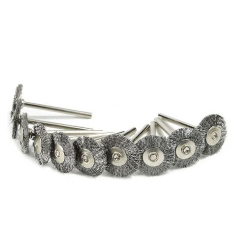 Lot de 10 brosses rotatives en fil d’acier, 22 mm - brosse de polissage abrasive pour outils rotatifs (1/4)