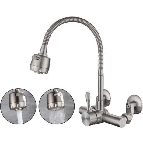 mitigeur Mural Cuisine,Matériau En Acier Inoxydable 304 De Qualité Alimentaire,Rotatif à 360 ° Robinet Mural De Cuisine Des Trous De Montage 6.3CM-24CM (1/4)