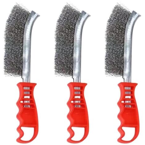 Lot de 3 brosses métalliques en acier inoxydable - Brosse à main en fil d'acier avec poignée confortable - Brosse en acier inoxydable de 24 cm - Brosse à récurer pour nettoyer la rouille, la peinture (1/4)