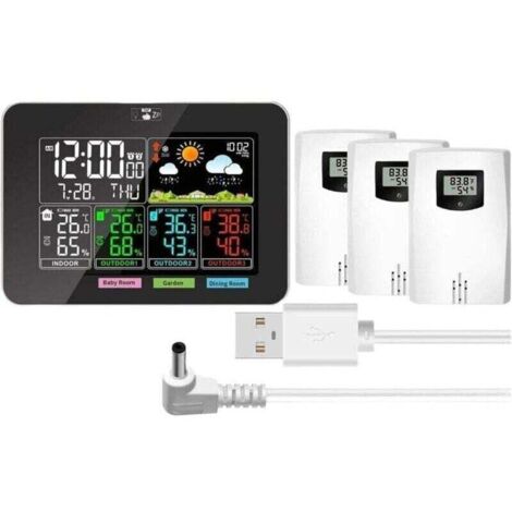 Thermomètre météo, stations météo intérieures et extérieures sans fil, température, humidité, écran couleur VA, prévisions météo, pression barométrique, réveils (1/4)