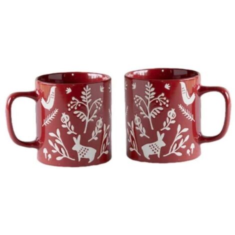 Mug de Noël en porcelaine 350 ml - Deux mugs rouges - Mug de Noël avec motif de Noël - Mug de Noël bicolore (motif de Noël - 350 ml) (1/3)