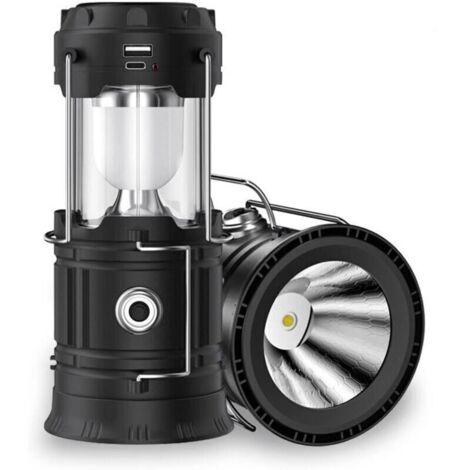 Lampe de camping solaire, lampe de poche étanche, rechargeable par USB, portable, tente, urgence, randonnée (1/4)