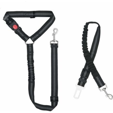 Nylon Ceinture Chien, Universel Harnais Voiture Réglable pour Chien & Chat avec Absorption des Chocs, 2 en 1 Laisse Chien Ceinture de Sécurité pour Animaux de Compagnie Durable pour Voyage(Noir) (1/4)
