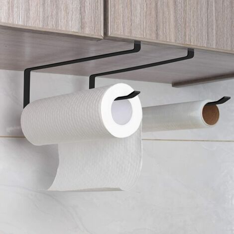 Lot de 2 porte-rouleaux de papier essuie-tout sans perçage, 27 cm, pour cuisine et salle de bain, noir (1/3)