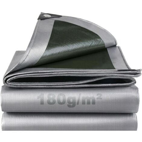 Bâche de Protection Exterieur avec Oeillets, 3x4m 180 g/m² PE Bâche Voiture Piscine, Imperméable Résistante aux Déchirures UV Intempéries, Vert Argenté (1/4)