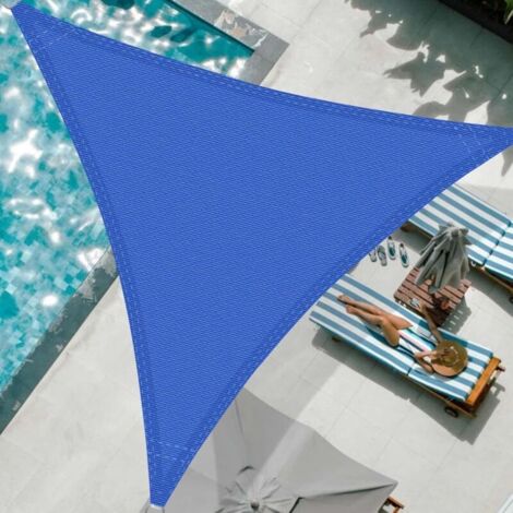 Voile d'ombrage triangulaire 3 x 3 x 3 m, respirante, protection UV, idéale pour les fêtes dans le jardin ou la cour, avec corde, bleu (1/4)