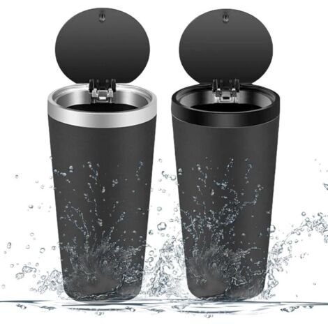 Lot de 2 poubelles de voiture avec couvercle, mini poubelle de véhicule, porte-gobelet, porte-gobelet, poubelle portable pour voiture, maison, cuisine, bureau, chambre à coucher, noir (1/4)