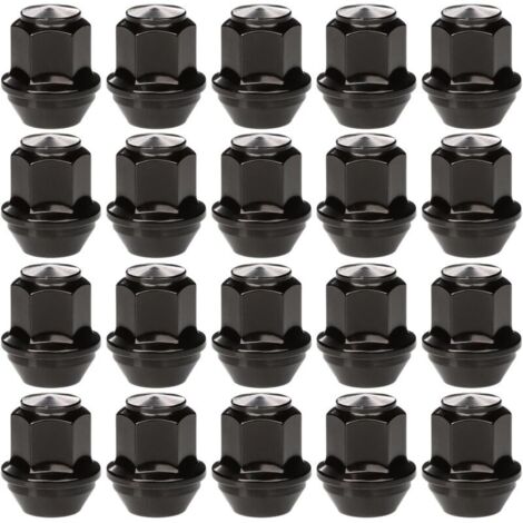 Lot de 20 écrous de roue en alliage monobloc M12x1,5 avec 19 hexagonaux, compatibles avec la plupart des Ford Focus Fiesta Fusion Escort Mondeo Kuga C-max, écrous de roue à extrémité fermée (noir) (1/4)