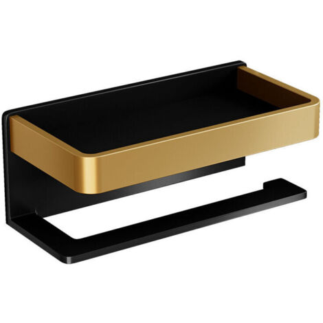 Porte Papier Toilette avec Etagère,Support Papier Toilette Mural (Perforé/Non perforé) Porte Rouleau Papier Toilette,Derouleur Papier Toilette WC Inoxydable pour Salle de Bain et Cuisines(Or Noir) Iko (1/3)