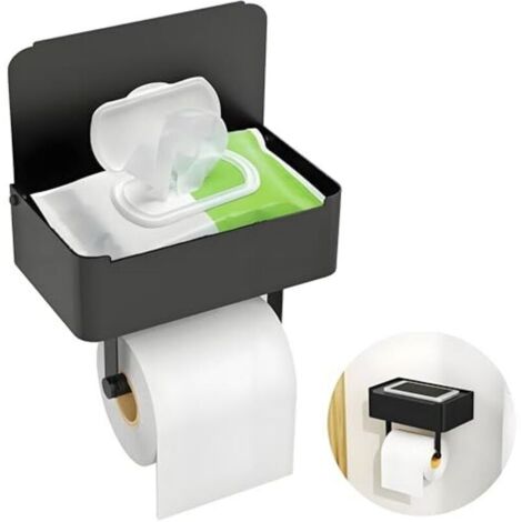 Porte-papier toilette avec boîte à lingettes humides, porte-papier toilette sans perçage, porte-rouleau de papier toilette en acier inoxydable 304 (1/4)