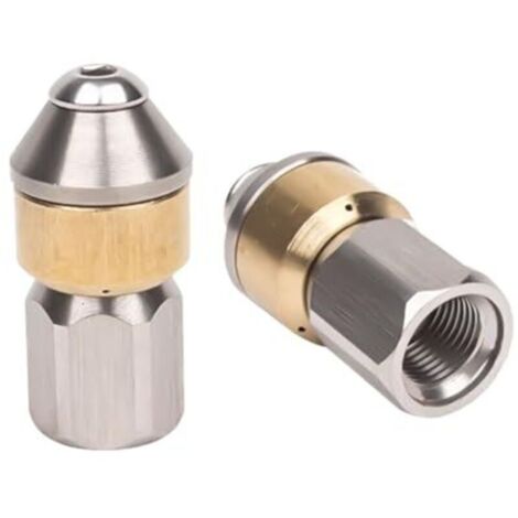 Buse de nettoyage de tuyaux rotative pointue, buse de nettoyage de tuyaux rotative en acier inoxydable et laiton, entrée rotative 1/8 cm, diamètre extérieur 1,5 cm, diamètre intérieur 0,9 cm, pour tuy