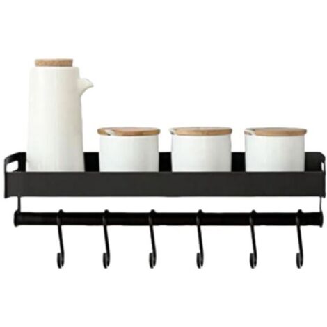 Étagère murale de cuisine collante, sans perçage, étagère à épices murale en aluminium antirouille pour cuisine, (Noir B 40 cm)