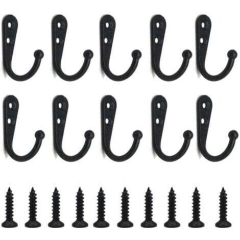 Lot de 20 crochets muraux noirs avec vis pour suspendre les clés de serviette de peignoir de poche pour gagner de la place (1/4)