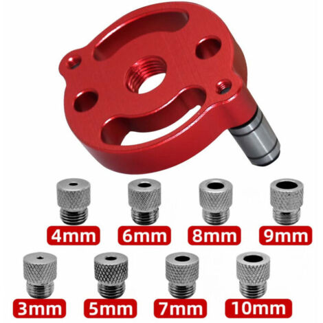 Kit de localisation de centre de travail du bois, gabarit vertical auto-centrant, localisateur de guide de forage, avec bagues de perçage 3/4/5/6/7/8/9/10 mm (rouge) (1/4)