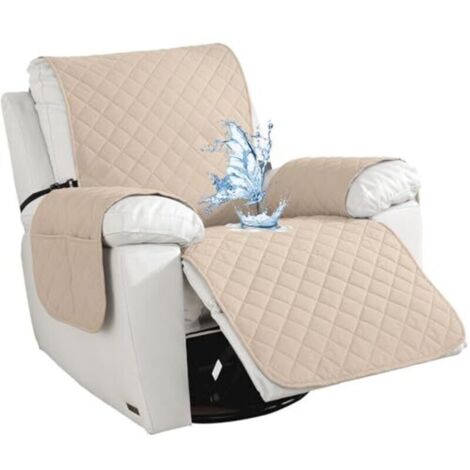 Housse imperméable pour fauteuil 1 place, antidérapante et anti-rayures, avec poches, accoudoirs, anti-taches, convient aux enfants et aux animaux domestiques (chiens), beige (1/4)