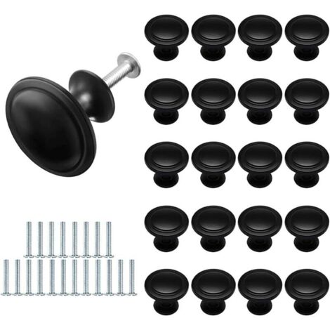 20 Pièces Noir Mat Tiroir de Porte ,Poignées de Meubles 27mm , Unique Trou Rond Boutons de Tiroir, pour Placard Armoire Cuisine (1/4)