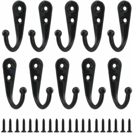 10pcs Rétro Crochet de Manteau Métal Noir Patère Murale à Visser Individuelle Patère Porte Manteau Vintage Murale pour Peignoir Maison Etagères Tiroirs Casiers Salle de Bain avec 20 Vis