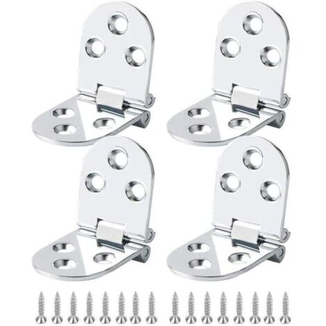 Charnières en acier inoxydable 4 pièces, charnière de meuble en laiton pour table pliante, charnière de meuble, charnière pour armoire, table, table pliante, arrondie, avec vis (argen (1/4)