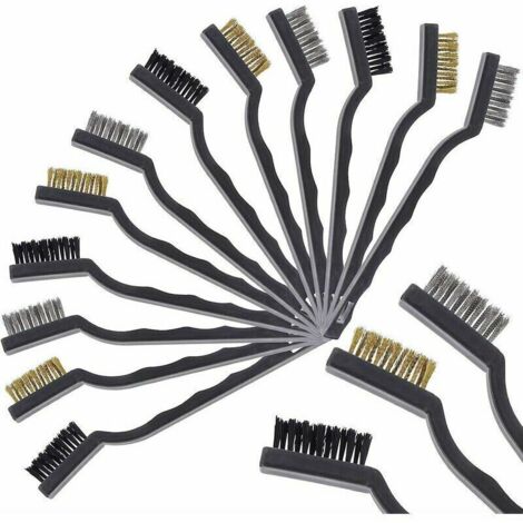 Lot de 12 Mini brosses métalliques, Brosse Metallique avec Poils en Laiton Brosse Metallique de Nettoyage avec Poignée Incurvée- Brosse Soudure (1/4)