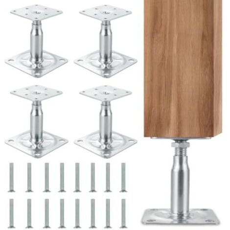 Lot de 4 supports de poteau réglables en hauteur, supports de poteau galvanisés, galvanisés, avec 16 vis, supports de poteau réglables pour bétonner, pieds de support pour abris (4p 100-150mm)